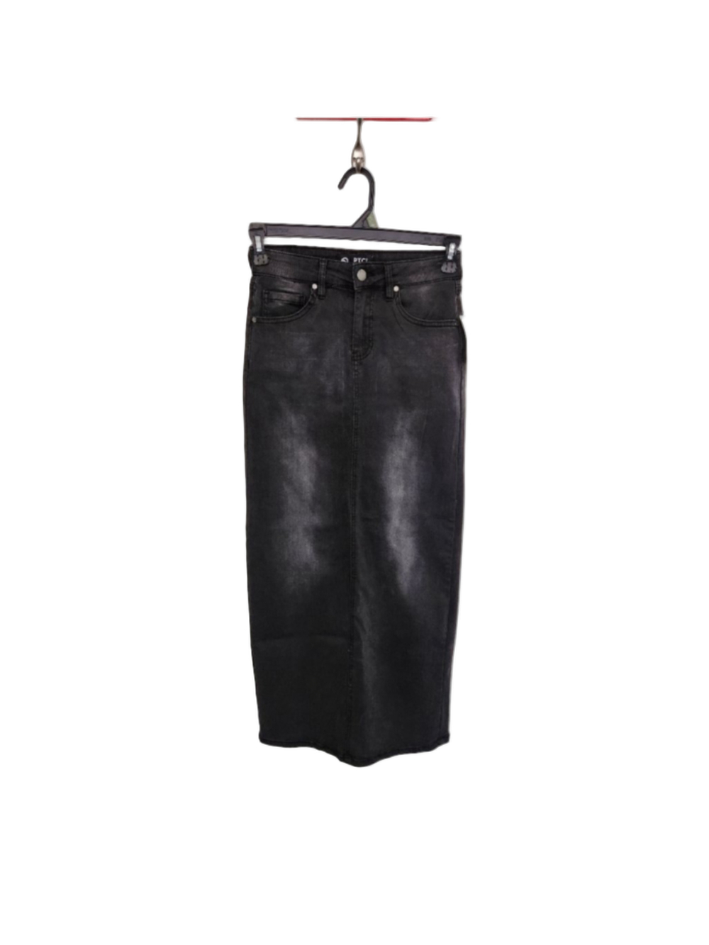 PTCL Ethical clothing denim skirt with a slit in black wash 5 pocket design